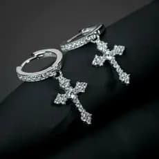 Par de Brincos Modelo Cruz com Strass Unissex