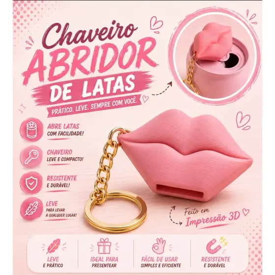 Chaveiro Abridor de Latas Lábios | Não Quebre suas Unhas | Leve e Prático
