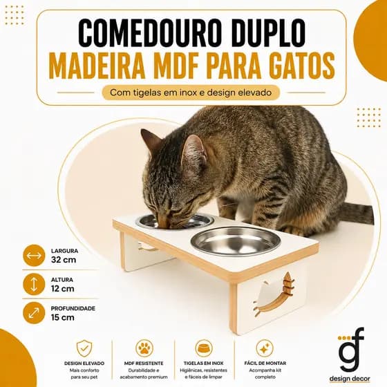 Comedouro Duplo PET MDF GATOS