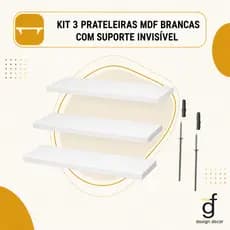 Kit 3 Prateleiras Mdf 45x20 Com Suporte Invisível