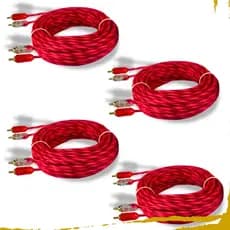 Kit 4 Cabos Rca Silicone Injetado Espiral 1 Metro Automotivo