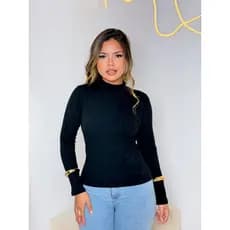 blusa femenina cacharrel manga longa tecido ribana premium gola alta basica