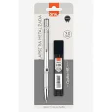 Lapiseira Técnica 2mm Metalizada + Tubo 6 Grafite Extra Brw Prateado
