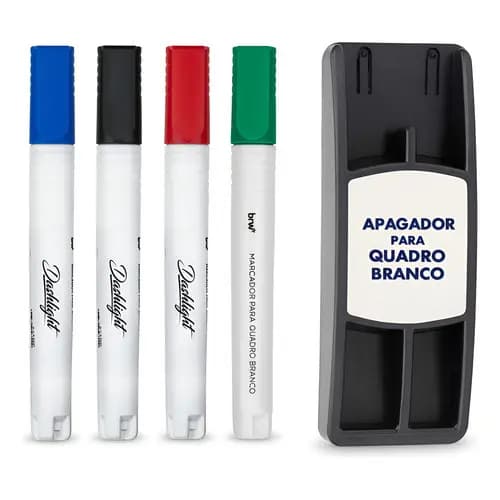 Kit 4 Marcador Caneta P/ Quadro Branco + Apagador Magnético - 4 Cores Marcador Quadro branco