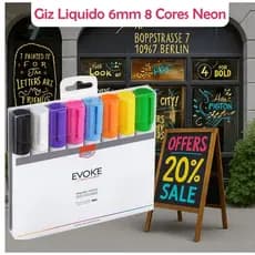 Kit 8 Caneta Giz Líquido 6mm Neon 4g Para Vidro Lousa Quadro Vitrine Carro Quadro Branco