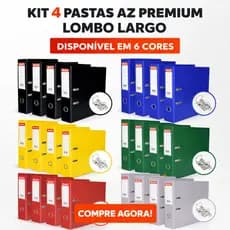 Kit 4 Pasta AZ Premium Classic Lombo Largo Chies Registrador Ofício Alta Resistência - 6 Cores