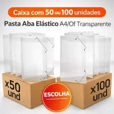 Pasta Aba Elástico A4/Of. Cristal Cx c/ 50 ou 100 Und Transparente Pasta Plástica Ofício Atacado