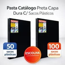 Pasta Catálogo Portifólio Preta Capa Dura Of/A4 com 100 ou 50 Sacos Plásticos Colchete Chies