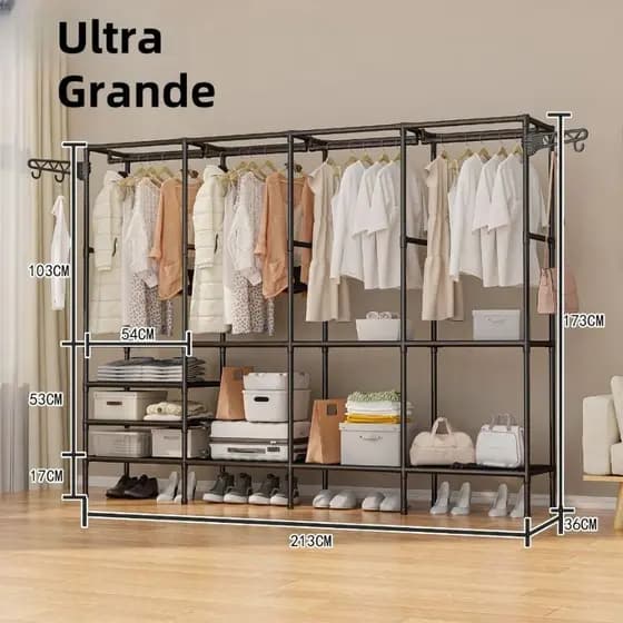 Roupeiro Arara Guarda Roupa Grande Portatil Cabideiro Para Roupa Sapateira Organizador Multiuso Armário Casa Quarto