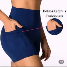 Short Fitness Feminino Cintura Alta com Bolso Lateral Academia Treino Modelador Não fica Transparente