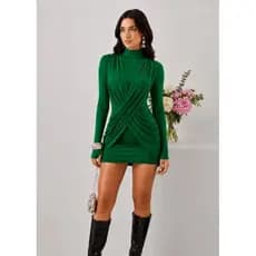 Vestido Curto Feminino Gola Alta Manga Longa