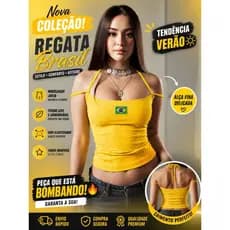 Regata Feminina Brasil Justa Alça Fina  Moda Verão suplex