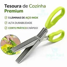Tesoura de Cozinha 5 Lâminas Aço Inox Corta Temperos Rápido e Prático