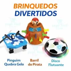 Kit Brinquedos Interativos Infantil Pinguim Quebra Gelo Barril do Pirata Disco Flutuante Presente Criança