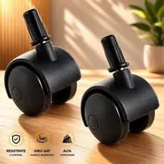 Kit Rodinhas giratórias rodizio de 40mm com Pino 6mm preto ideal para moveis