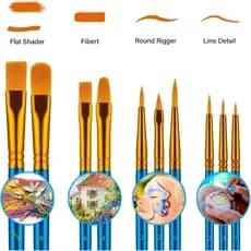 Kit 10 Pincéis artísticos para pintura cerdas macias arte - Aquarela, Guache, Óleo, Acrílica