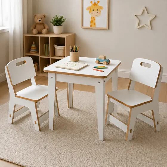 Conjunto Mesa Infantil com 2 Cadeiras MDF Branco Montagem Fácil