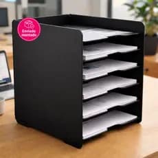 Porta Documentos A4 MDF 6 Divisórias Organizador de Mesa Escritório Papel Sulfite