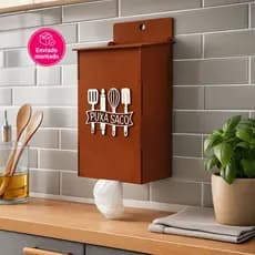 Puxa Saco Porta Sacolas Dispenser Organizador de Sacolas Plásticas Cozinha Parede MDF