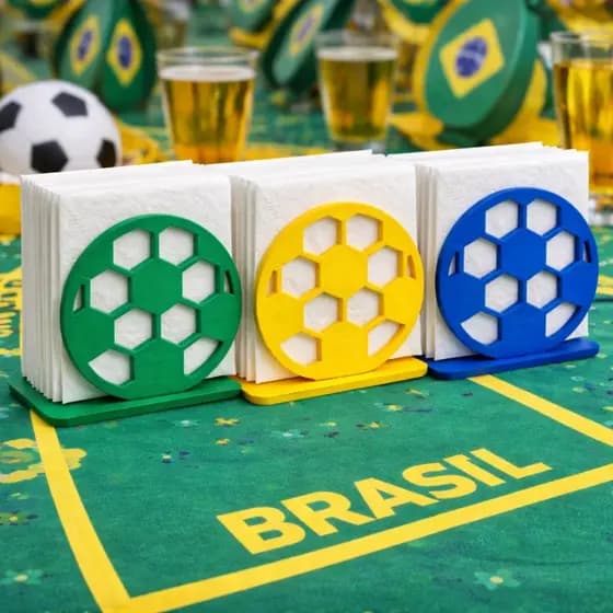 Kit com 3 Porta Guardanapos Brasil para Decoração de Festa e Copa futebol seleção