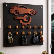 Porta Chaves Oficina Mecânica MDF Parede Carros Garagem Organizador 12 Ganchos
