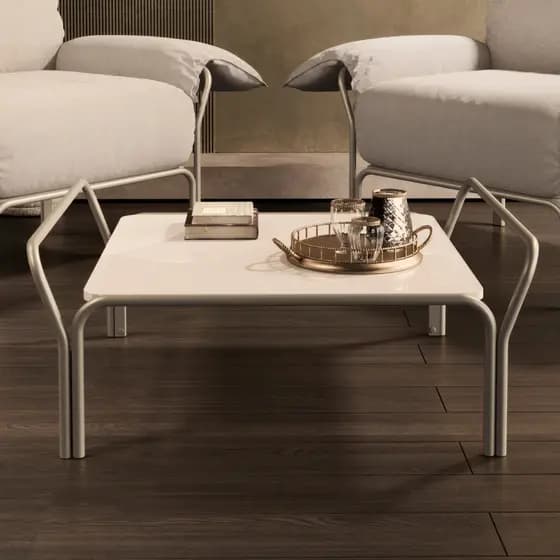 Mesa de Centro Mimo Tampo MDF Pés de Aço Sala Estar Moderna Funcional Escritório Loja Decoração Luxo
