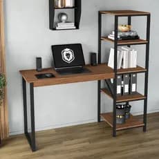 Mesa com Estante Escrivaninha 5 Prateleiras Estilo Industrial Escritório Estação de Trabalho Estudo