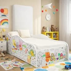 Berço Mini Cama Carro com Colchão Colorê para Pintar Bebê Infantil Urso Proteção Lateral Diversão