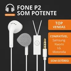 Fone de Ouvido P2 com Microfone – Som Estéreo de Alta Qualidade Compatível com Samsung, Xiaomi e LG