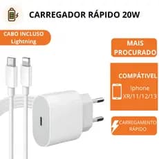 Carregador Turbo 20W + Cabo USB-C – Compatível Com iPhone 11 12 13 14 Pro Max X XR XS