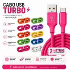 Cabo Usb Tipo C 2 Metros Silicone Resistente Colorido Carregamento Rápido