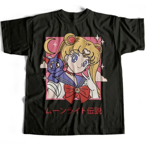 Camiseta Básica Serena e Luna Sailor Moon Estampada 100% Algodão Várias Cores Estampada 100% Algodão Várias Cores