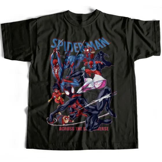 Camiseta Básica Todos Homem-Aranha Aranhaverso Estampada 100% Algodão Várias Cores Estampada 100% Algodão Várias Cores