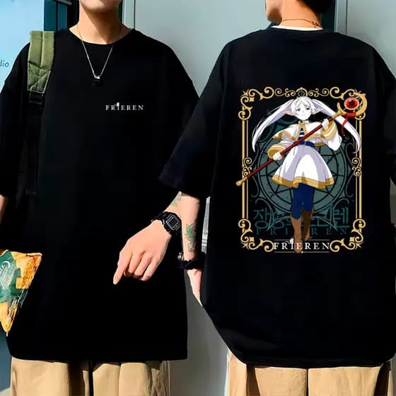 Camiseta Algodão  Anime Frieren Mangá Japonês Estampada Slim Várias Cores