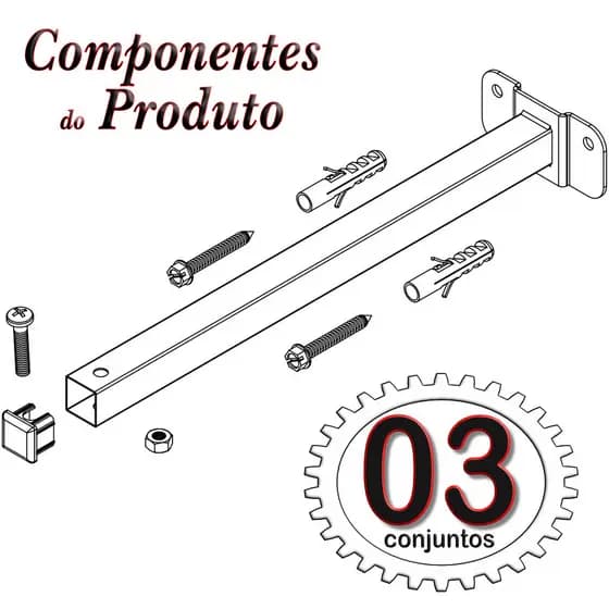 03 SUPORTES REFLETOR BASE RETA LED BRAÇO 20 cm 3 cjts