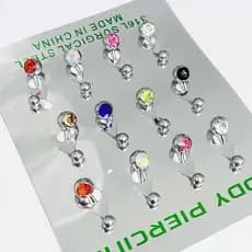 Cartela de piercing de umbigo colorido aco cirÃrgico 12 Unidades Kit piercing de umbigo