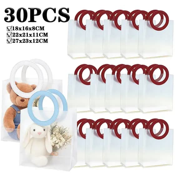 10 A 30 Bolsas de Presente 18X16CM Embalagem Transparente Fosca Pvc Alça Redonda Praia Piscina Tendência Verão Presente