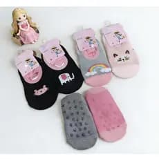 kit 6 Meia Sapatilha Antiderrapante Infantil e Bebê em Algodão Menina Estampas Varidas 0-4 ANOS