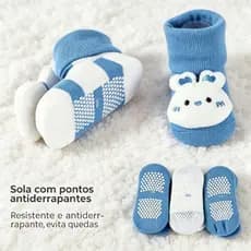 Kit 6 Pares de Meias 3D com Chocalho Bebê Menino Antiderrapante