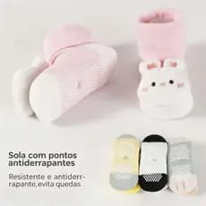 KIT 6 PARES Meia 3d Infantil Com Chocalho Menina
