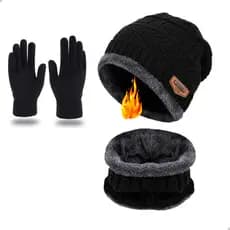Conjunto Touca Gorro Cachecol+luva Flexível/Masculino / Mulheres/Forro térmico de inverno com veludo