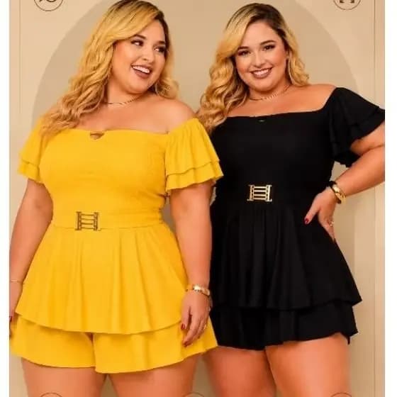 Macacão Plus Size Feminino Curto com camadas Macaquinho Tam Único 46 ao 50