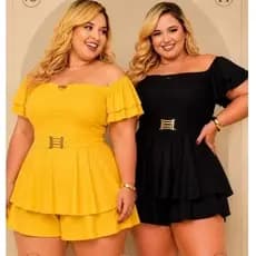 Macacão Plus Size Feminino Curto com camadas Macaquinho Tam Único 46 ao 50