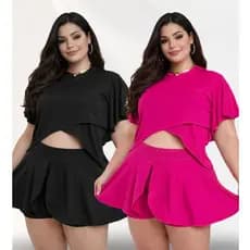 Conjunto Plus Size Conjunto Cropped Feminino sem bojo e Short Saia Conjunto tam 46 ao 50