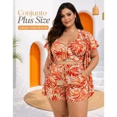 Conjunto Feminino Plus Size Conjunto 3 Peças Feminino Kimono+Short+ Top Tam Único 46 ao 50