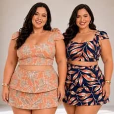 Conjunto Plus Size Feminino Verão Short Saia Cropped Estampado Short Saia Tam Único 46ao50