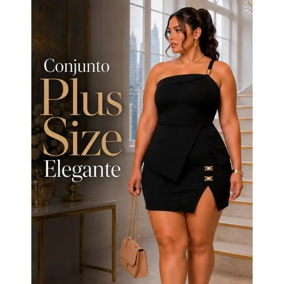 Conjunto Plus Size Moda Feminina Blusa Alcinha e Saia com decote Tam Único 44 ao 48