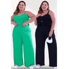 Conjunto Plus Size de calça pantalona blusa de babado calça Plus tam único 48 ao 52