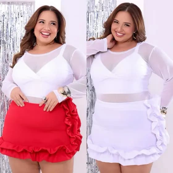 Saia Plus Size Feminina Com Babado Lateral Tam único 44 ao 46