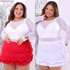 Saia Plus Size Feminina Com Babado Lateral Tam único 44 ao 46